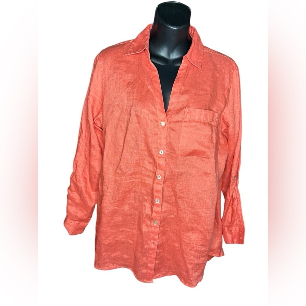 C&C California women’s 100% linen button down long sleeve shirt size small used